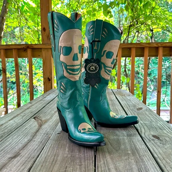 Liberty handmade turquoise skull inlay boots - Picture 1 of 7